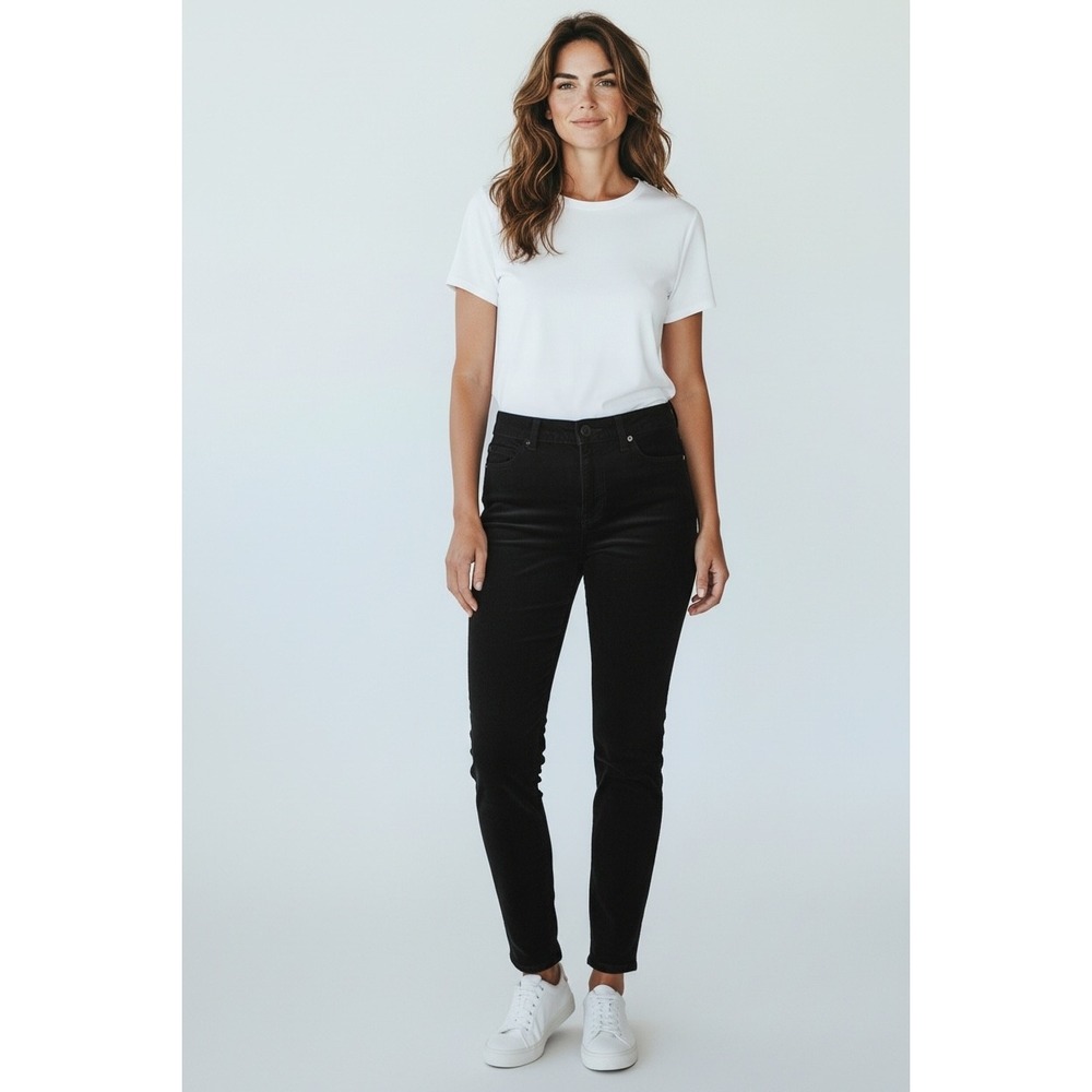 Loft Women Black Corduroy curvy skinny pants mid-Rise tapered  Size 10/30